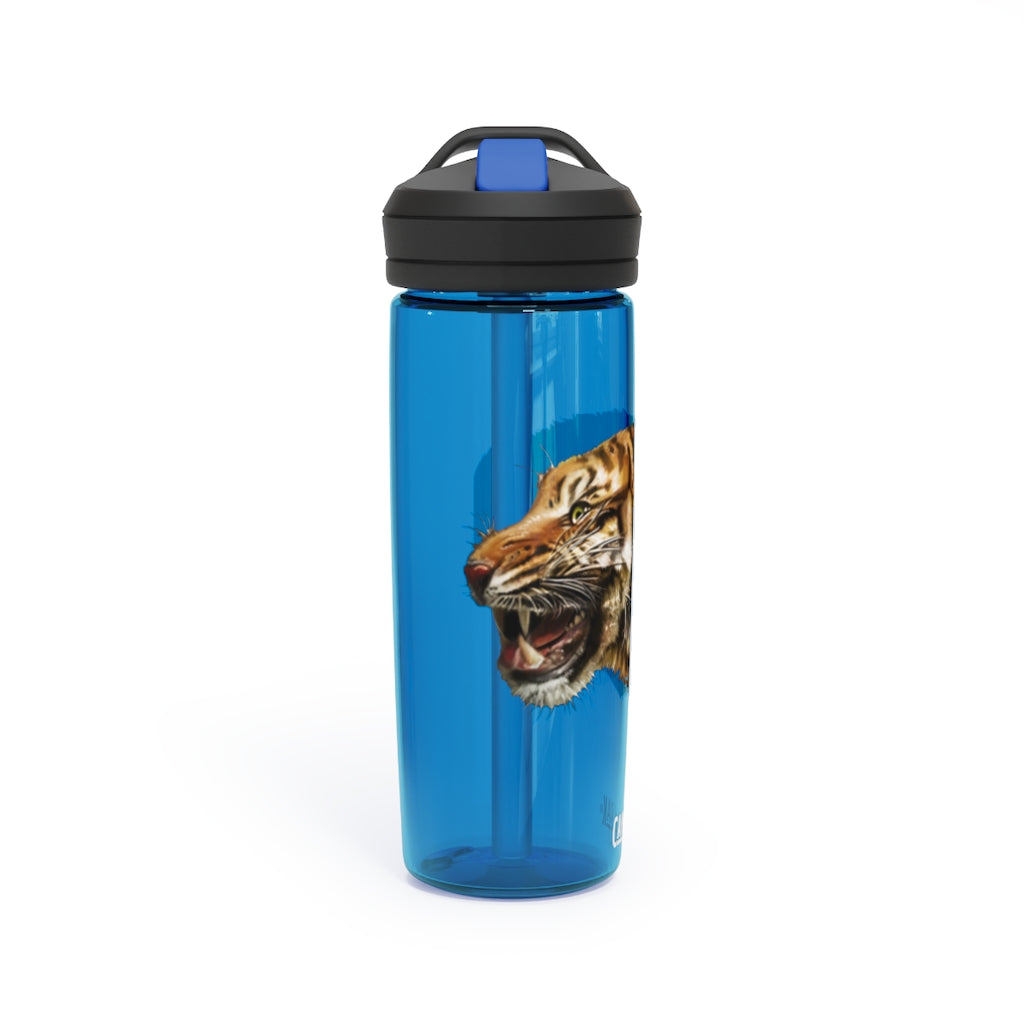 Tiger CamelBak Eddy® Water Bottle in vibrant colors, showcasing its durable Tritan™ material and spill-proof design.