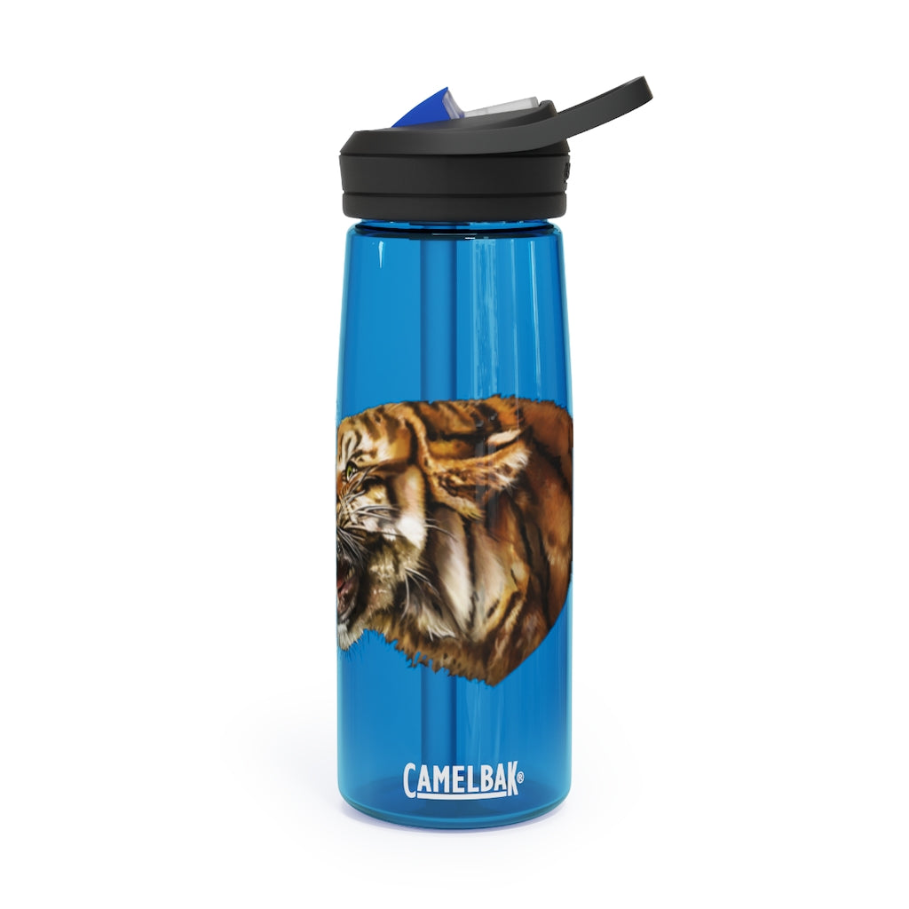 Tiger CamelBak Eddy® Water Bottle in vibrant colors, showcasing its durable Tritan™ material and spill-proof design.