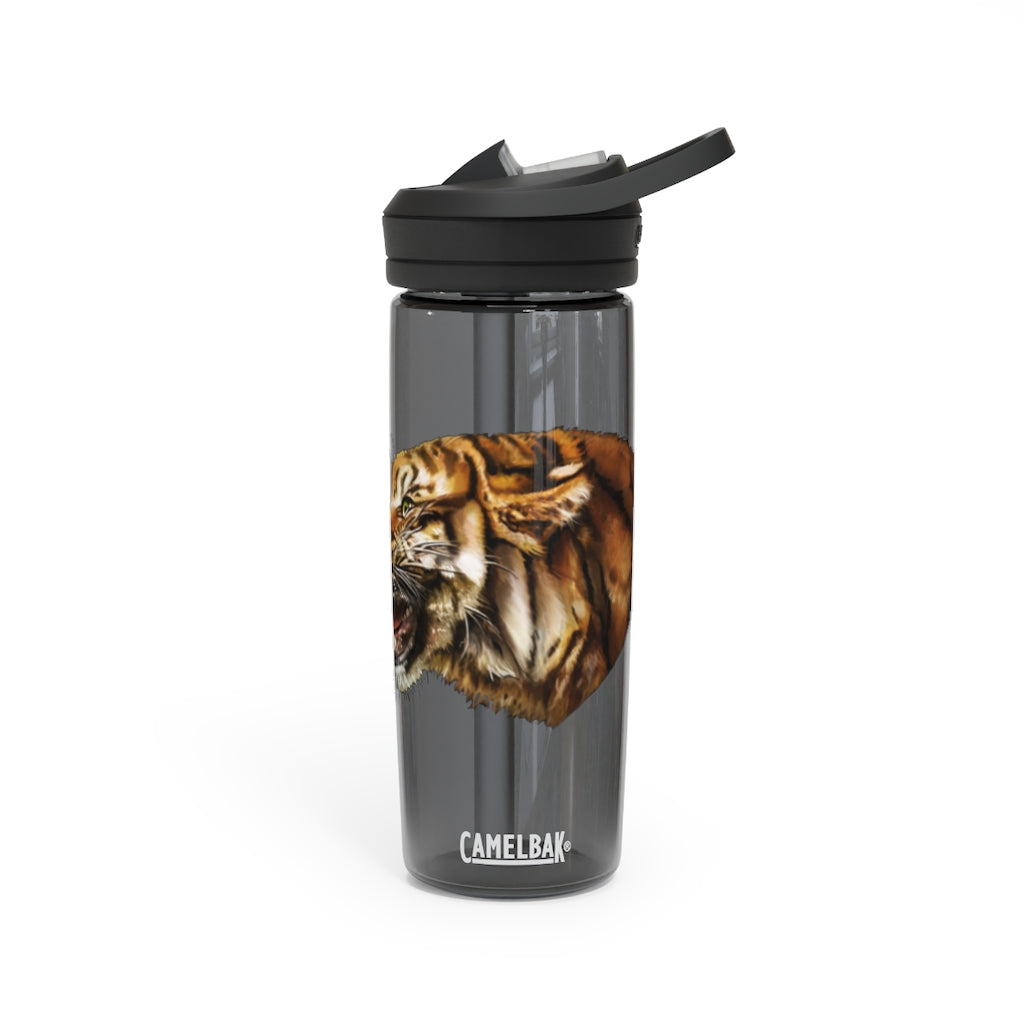 Tiger CamelBak Eddy® Water Bottle in vibrant colors, showcasing its durable Tritan™ material and spill-proof design.