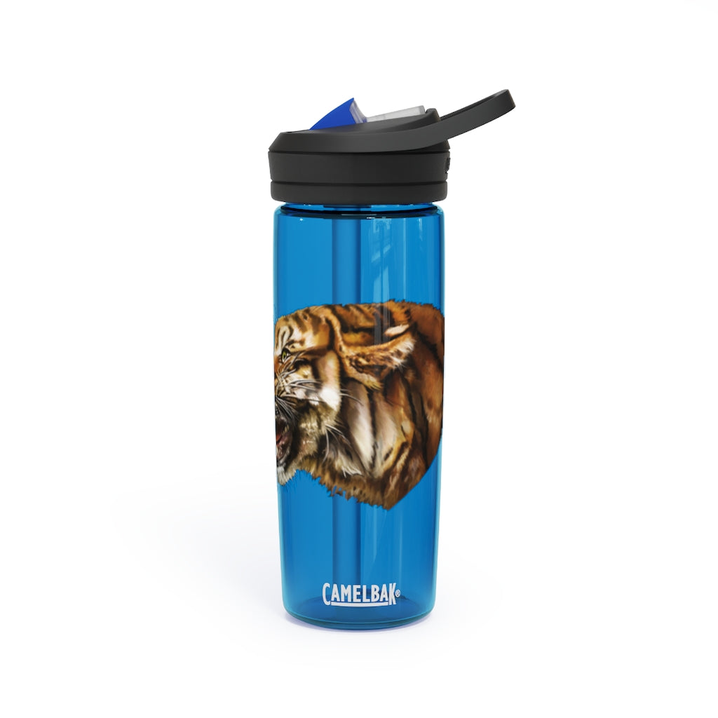 Tiger CamelBak Eddy® Water Bottle in vibrant colors, showcasing its durable Tritan™ material and spill-proof design.