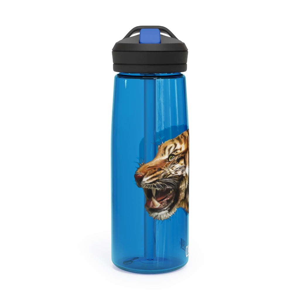 Tiger CamelBak Eddy® Water Bottle in vibrant colors, showcasing its durable Tritan™ material and spill-proof design.