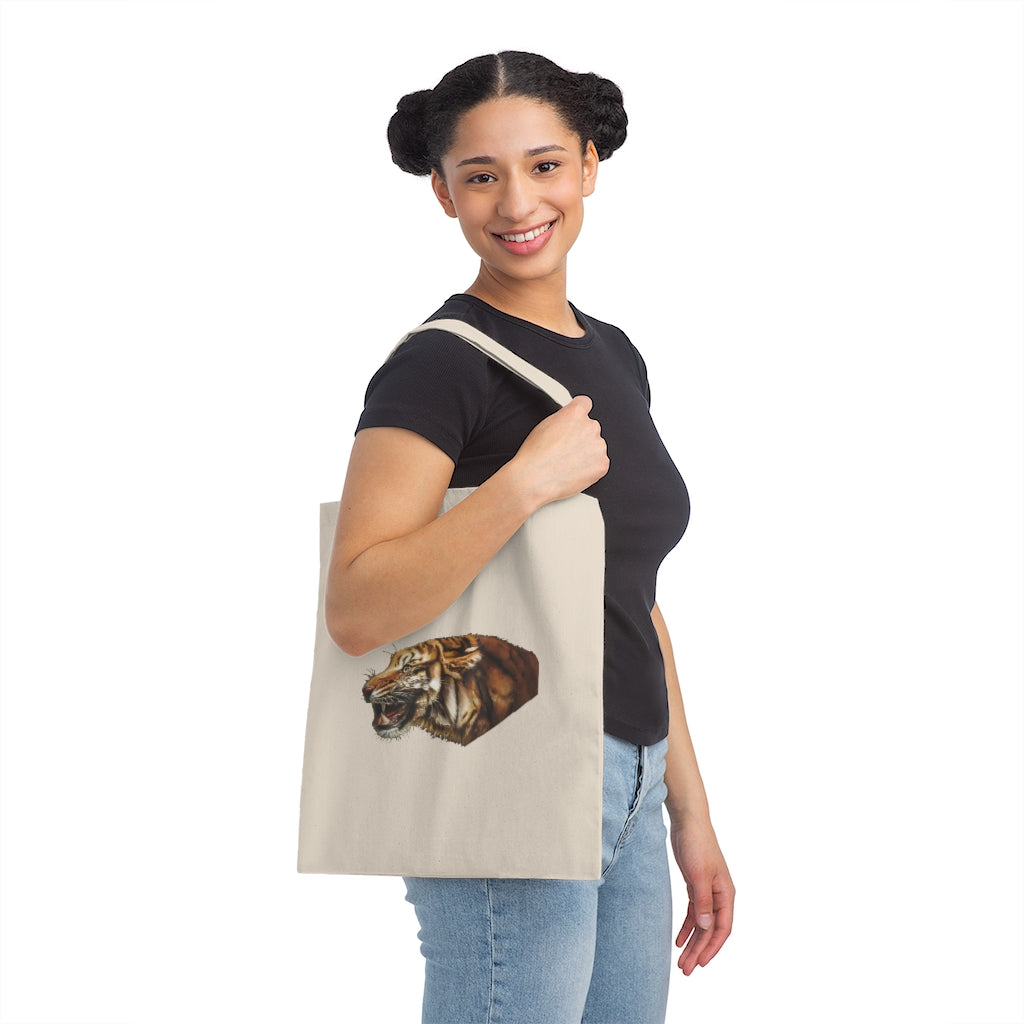 Tiger Canvas Tote Bag made of 100% cotton sheeting, featuring reinforced handles and a spacious design for personalized prints.