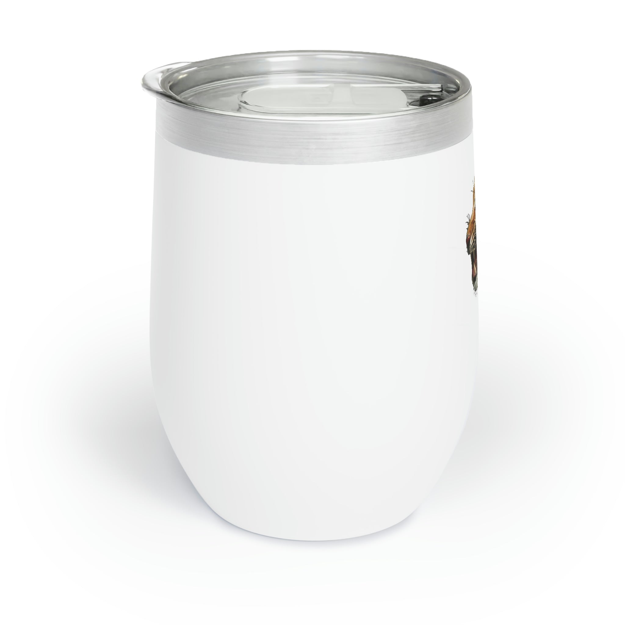 Tiger Chill Wine Tumbler in stainless steel with customizable design, perfect for keeping drinks hot or cold.