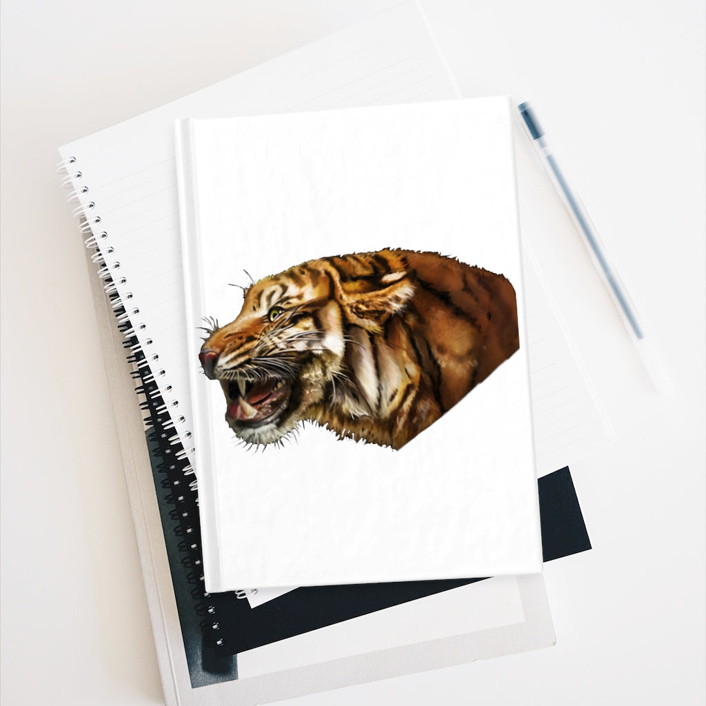 Tiger Journal - Blank with hardcover and wraparound print, showcasing its 128 blank pages for creativity.