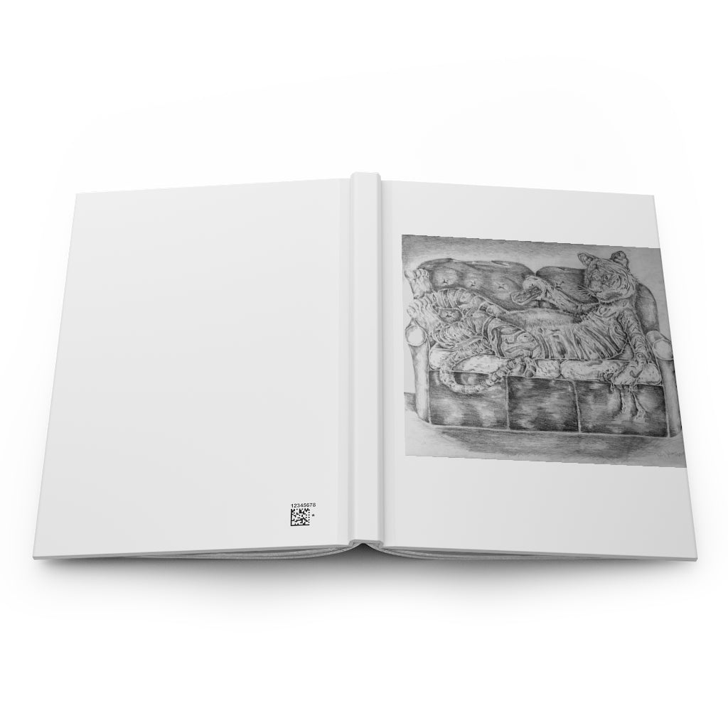 Tiger on a Couch Hardcover Journal with matte finish, featuring customizable covers and lined pages.