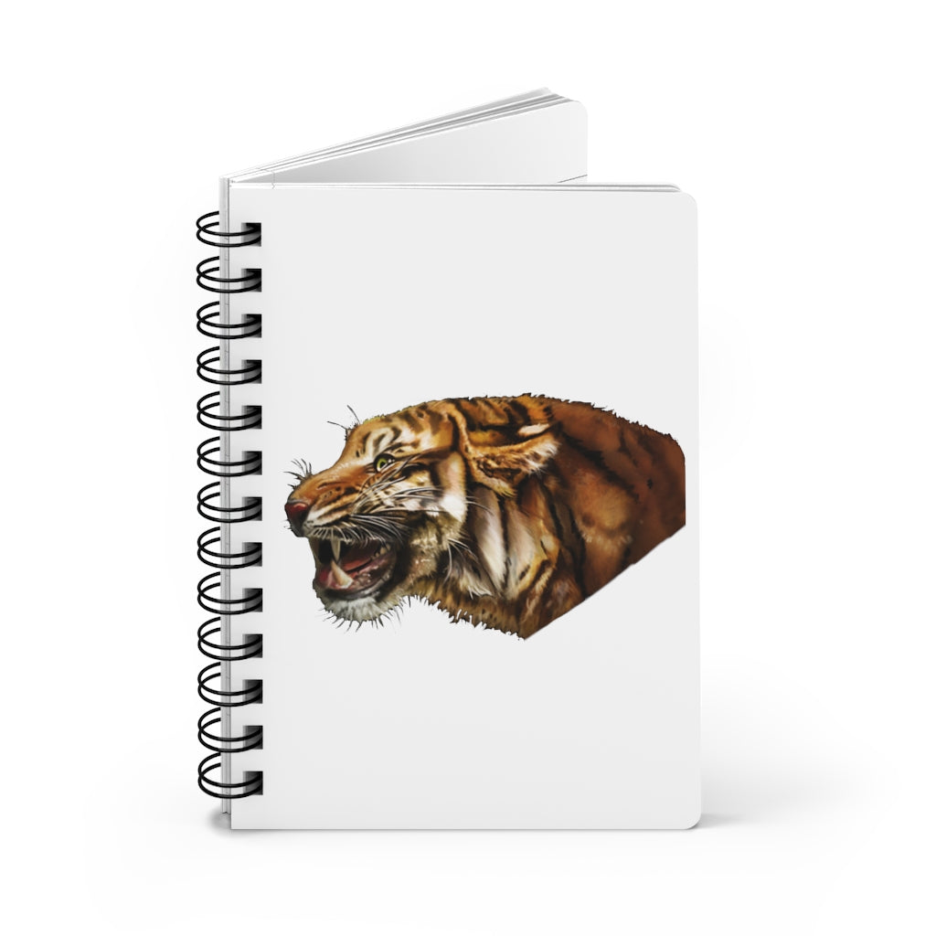 Tiger Spiral Bound Journal with glossy laminated cover and lined pages, perfect for writing and personalization.