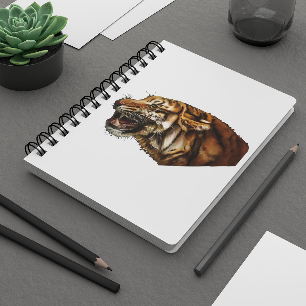 Tiger Spiral Bound Journal with glossy laminated cover and lined pages, perfect for writing and personalization.