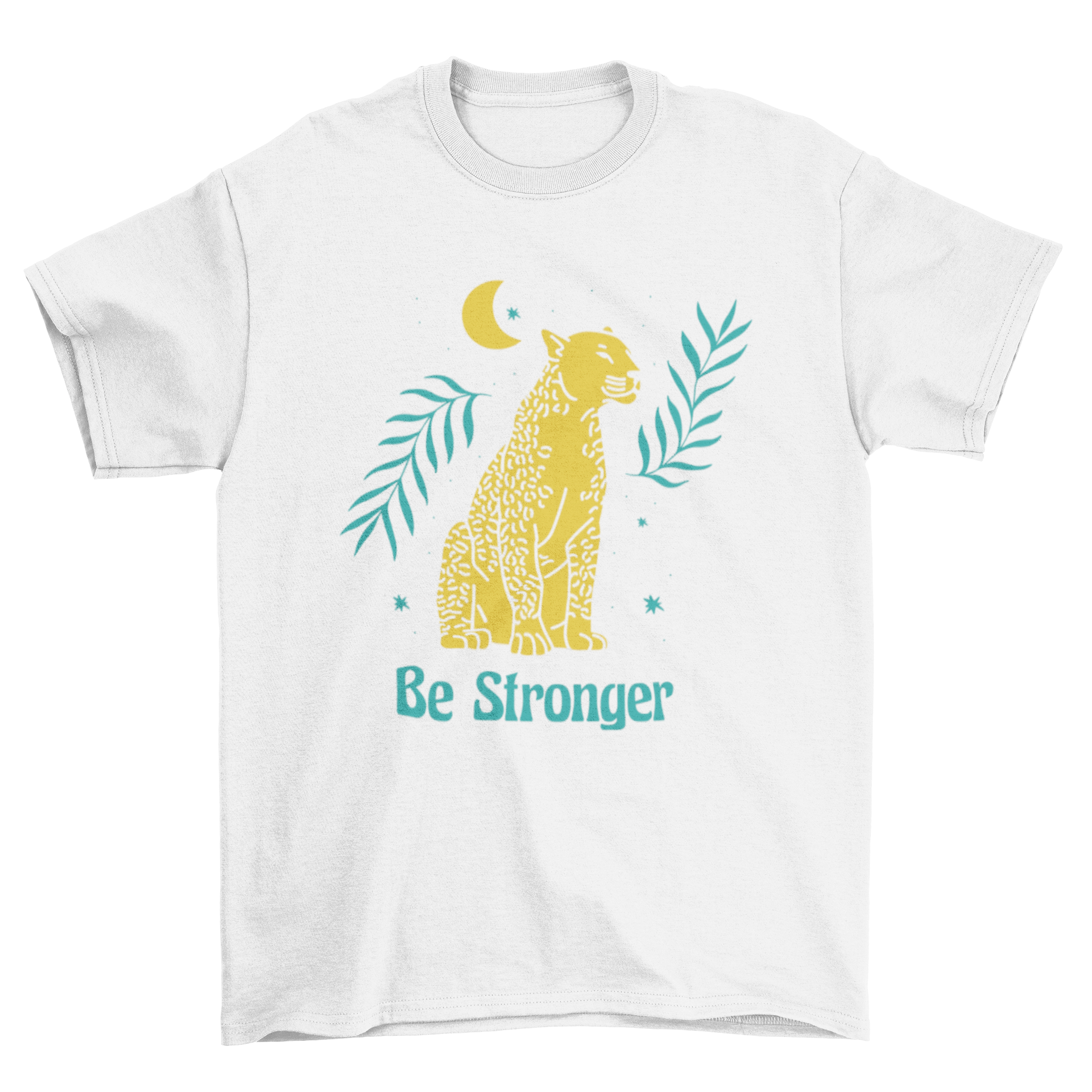 A stylish t-shirt featuring a fierce tiger graphic and the quote 'Be Stronger', symbolizing strength and motivation.