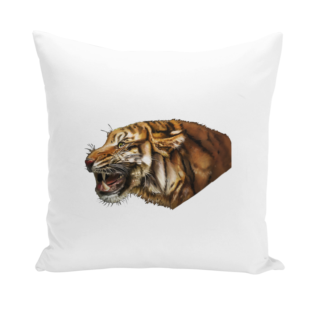 Stylish Tiger Throw Pillows in various materials including linen, canvas, and suede, showcasing vibrant tiger designs.