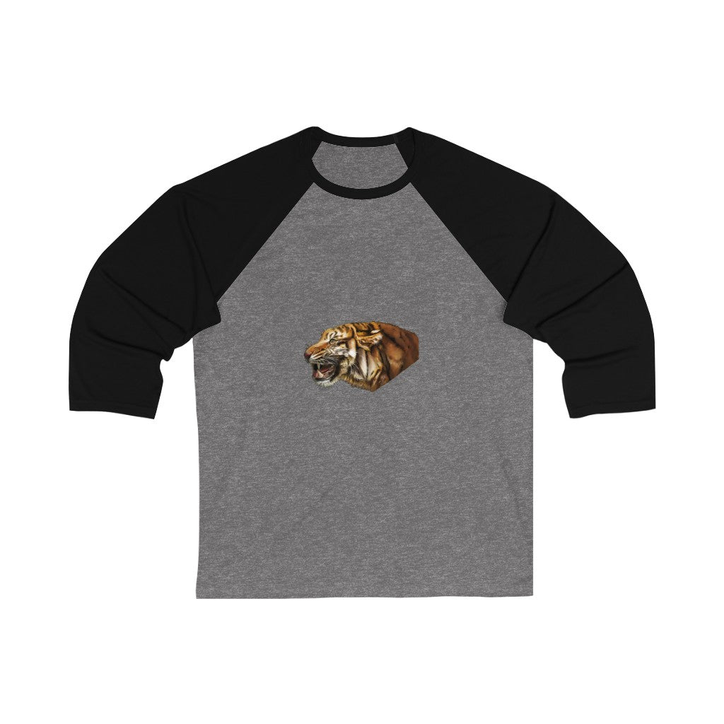 Tiger Unisex 3/4 Sleeve Baseball Tee in various colors, showcasing its modern fit and durable ribbed collar.