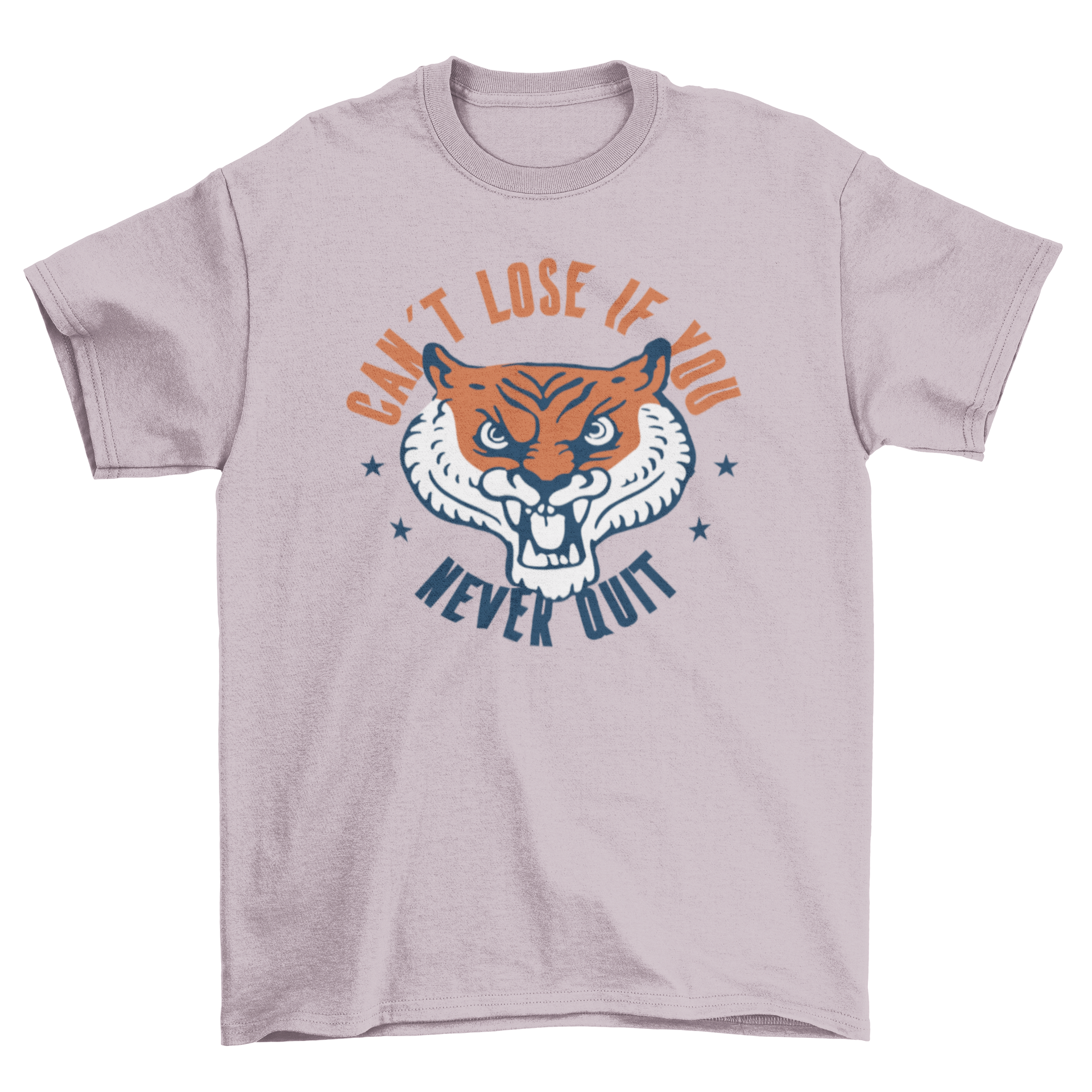 A vibrant cartoon t-shirt featuring a tiger head and motivational quote, perfect for casual wear.