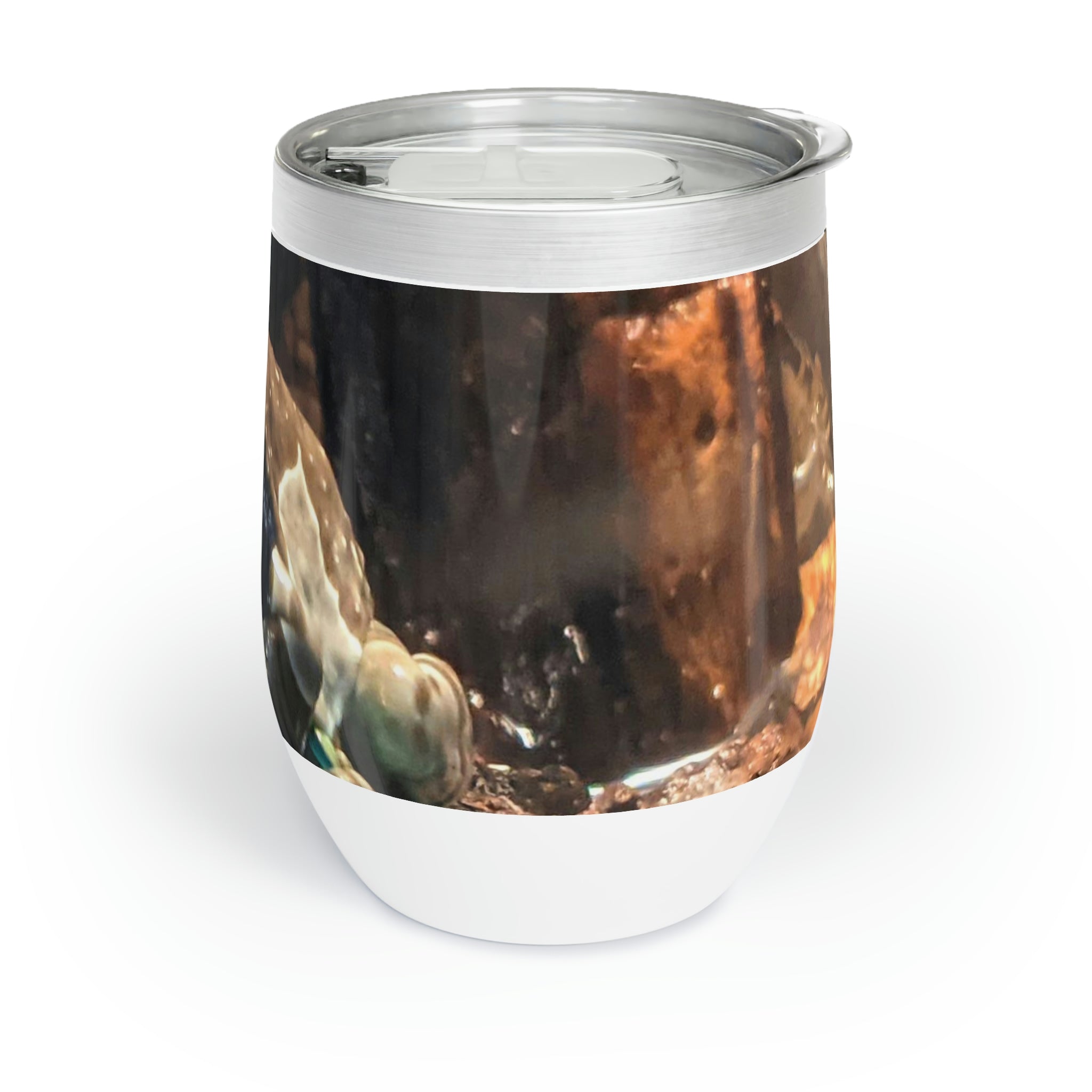 Toad Chill Wine Tumbler in stainless steel with customizable design, showcasing its double-insulated walls and stemless shape.