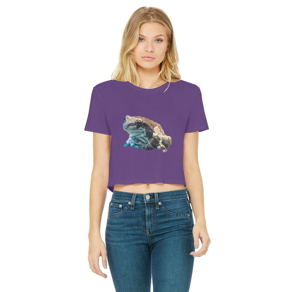 Toad Classic Women's Cropped Raw Edge T-Shirt in various colors, showcasing its stylish design and raw edge hem.