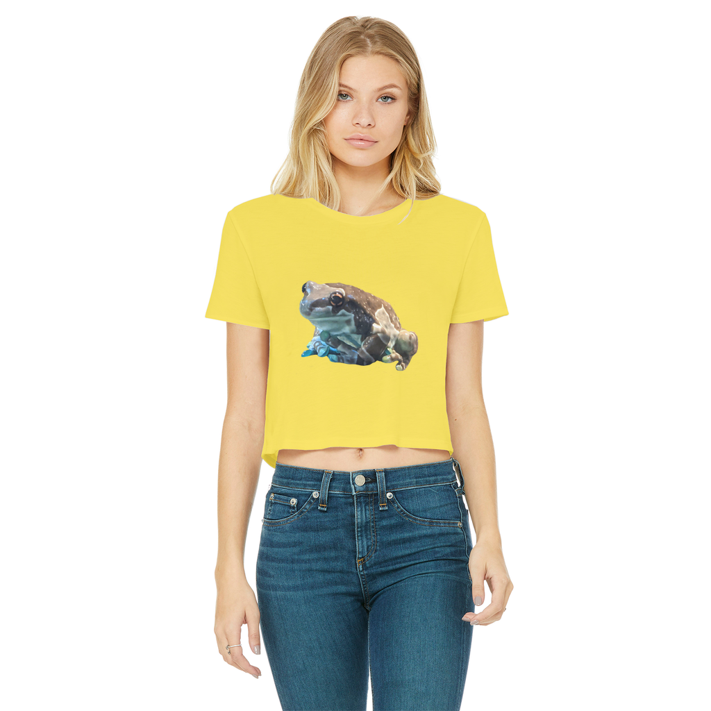 Toad Classic Women's Cropped Raw Edge T-Shirt in various colors, showcasing its stylish design and raw edge hem.