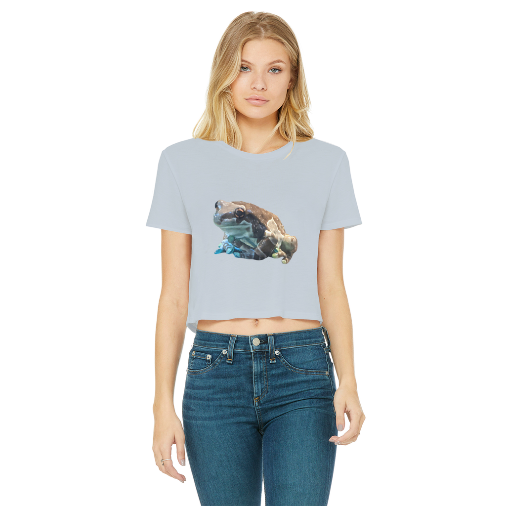 Toad Classic Women's Cropped Raw Edge T-Shirt in various colors, showcasing its stylish design and raw edge hem.