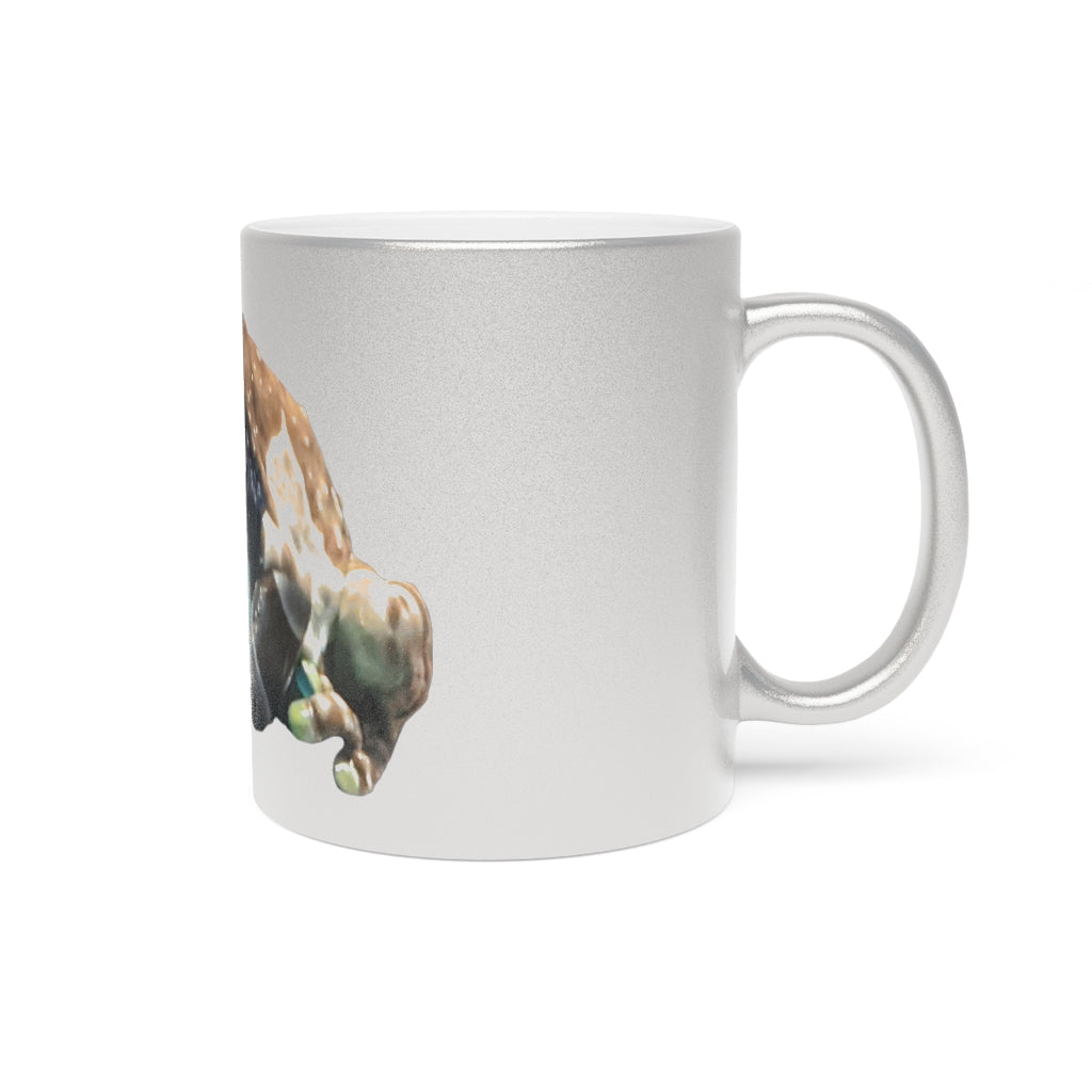 Toad Metallic Mug in Silver and Gold finishes, showcasing personalized designs and a comfortable C-handle.