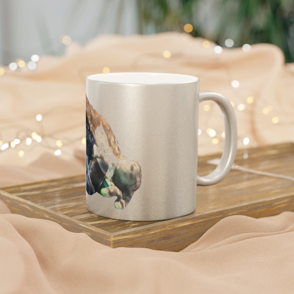 Toad Metallic Mug in Silver and Gold finishes, showcasing personalized designs and a comfortable C-handle.