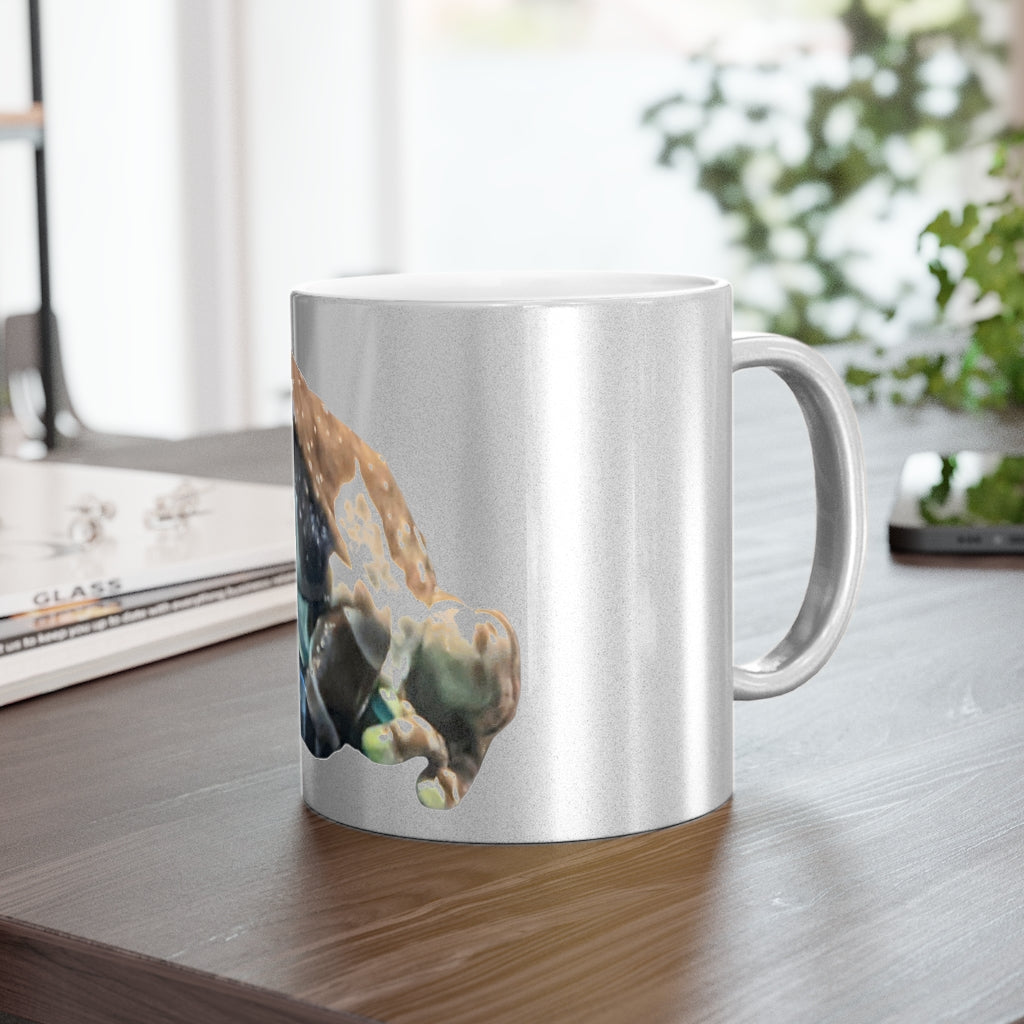 Toad Metallic Mug in Silver and Gold finishes, showcasing personalized designs and a comfortable C-handle.