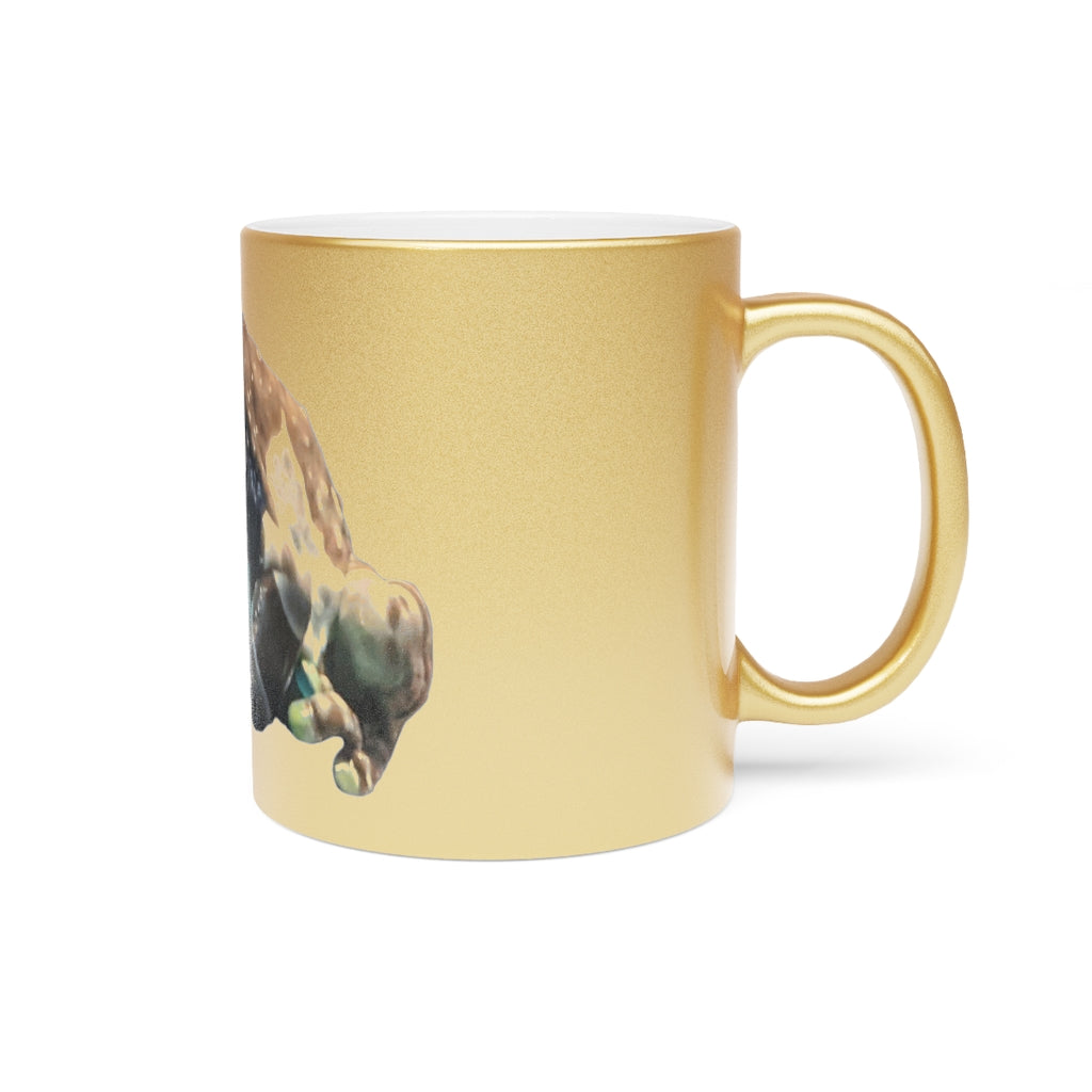 Toad Metallic Mug in Silver and Gold finishes, showcasing personalized designs and a comfortable C-handle.