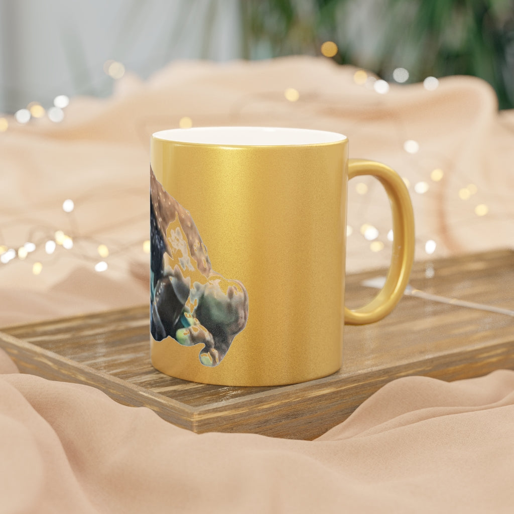 Toad Metallic Mug in Silver and Gold finishes, showcasing personalized designs and a comfortable C-handle.