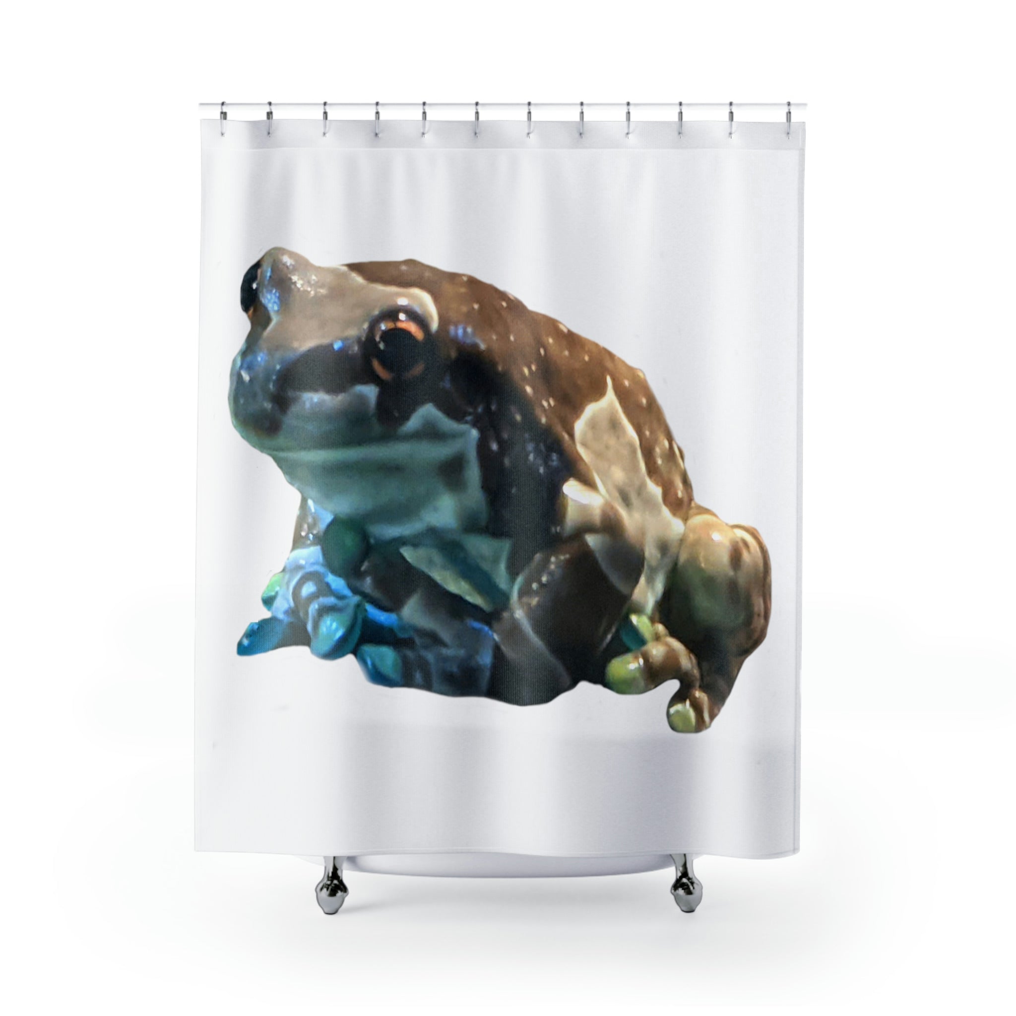 Colorful Toad Shower Curtain made of durable polyester, featuring a whimsical design perfect for bathroom decor.