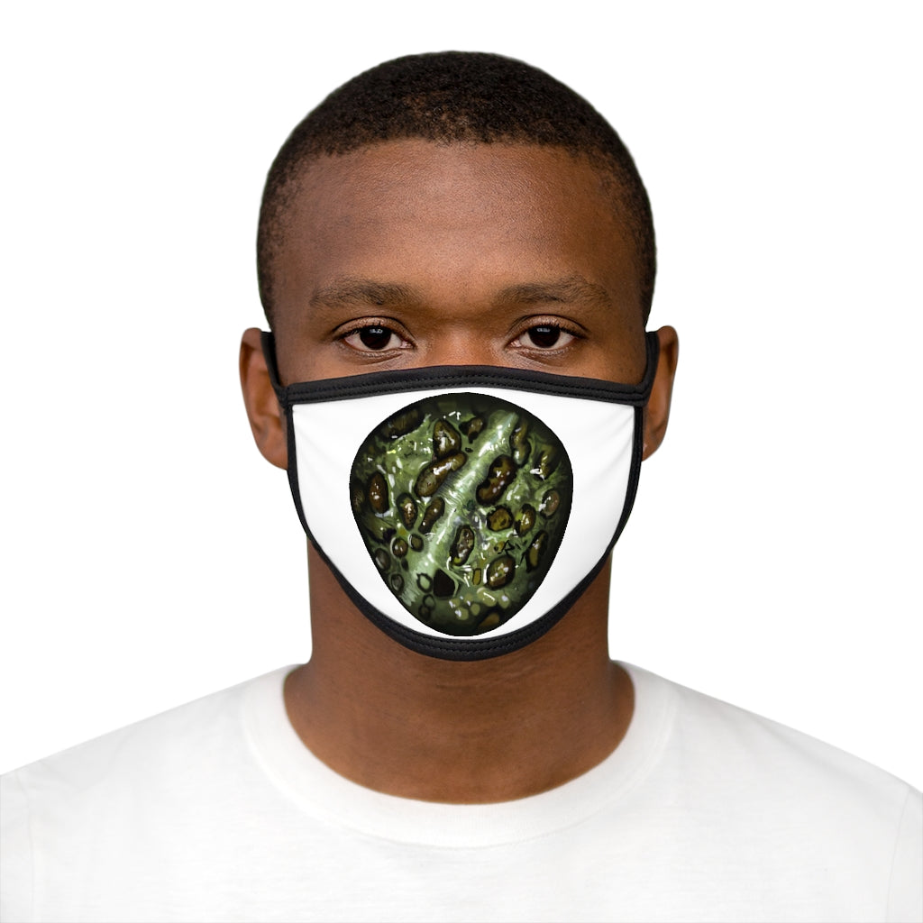 Toad Skin Mixed-Fabric Face Mask featuring a black outer edge and earloops, made from durable polyester and soft cotton.