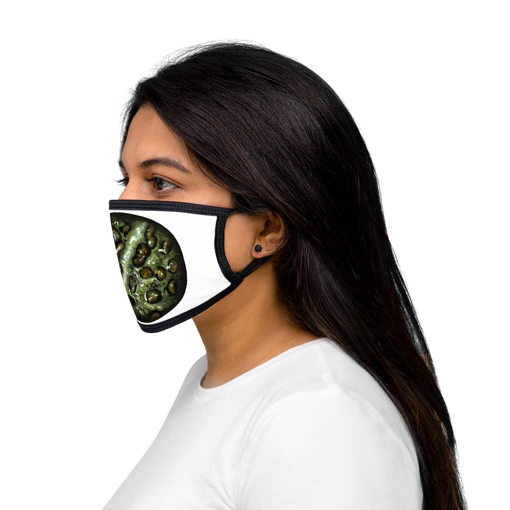 Toad Skin Mixed-Fabric Face Mask featuring a black outer edge and earloops, made from durable polyester and soft cotton.