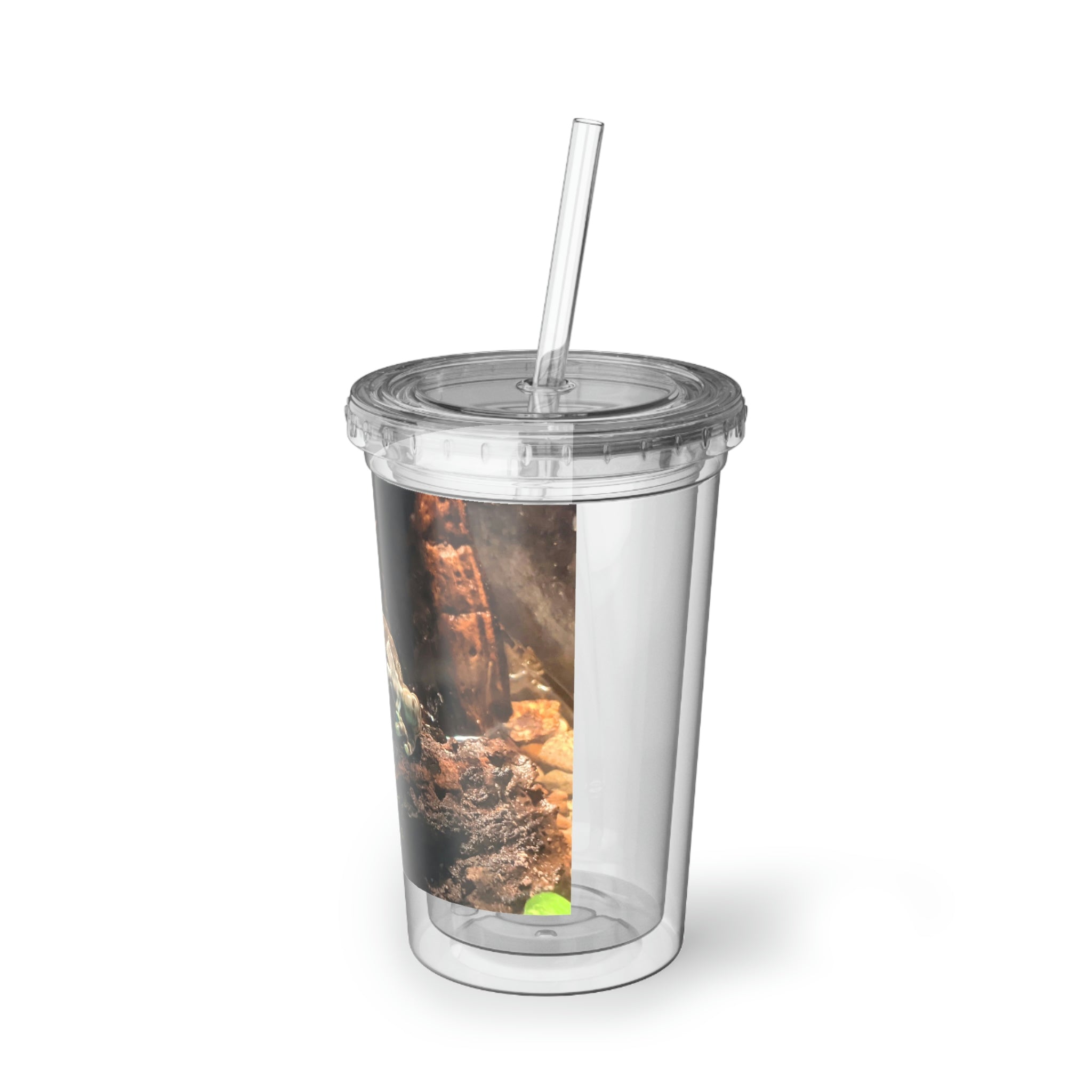 Toad Suave Acrylic Cup in stainless steel with a black plastic straw, showcasing a customizable design.