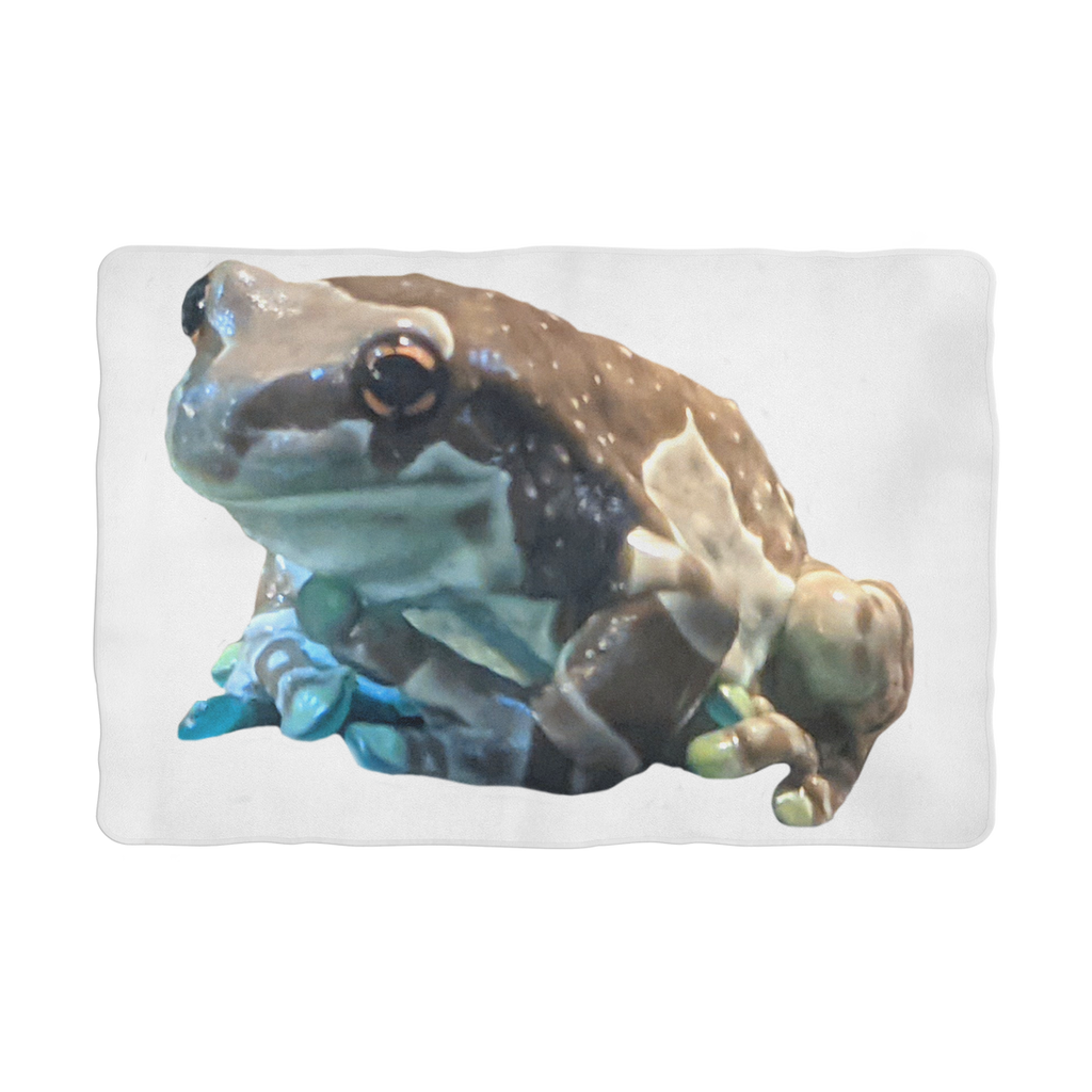 Toad Sublimation Pet Blanket made of 100% polyester polar fleece, featuring a vibrant design and a white back, perfect for pet comfort and home protection.