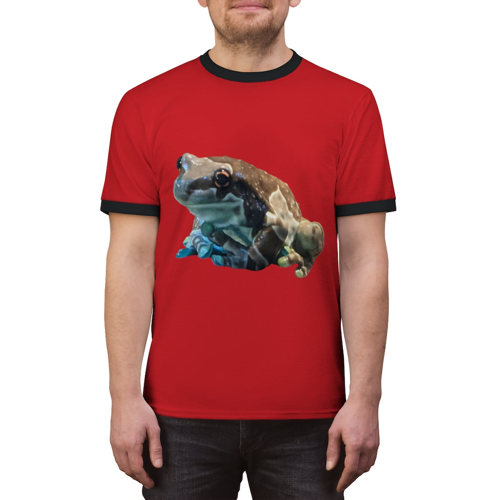 Toad Unisex Ringer Tee showcasing its stylish design and vibrant colors, perfect for summer wear.