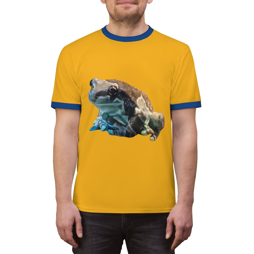 Toad Unisex Ringer Tee showcasing its stylish design and vibrant colors, perfect for summer wear.