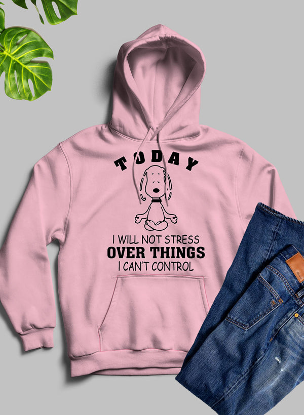 A cozy hoodie featuring the phrase 'Today I Will Not Stress Over Things I Can't Control', made from a warm fleece blend with an adjustable hood.