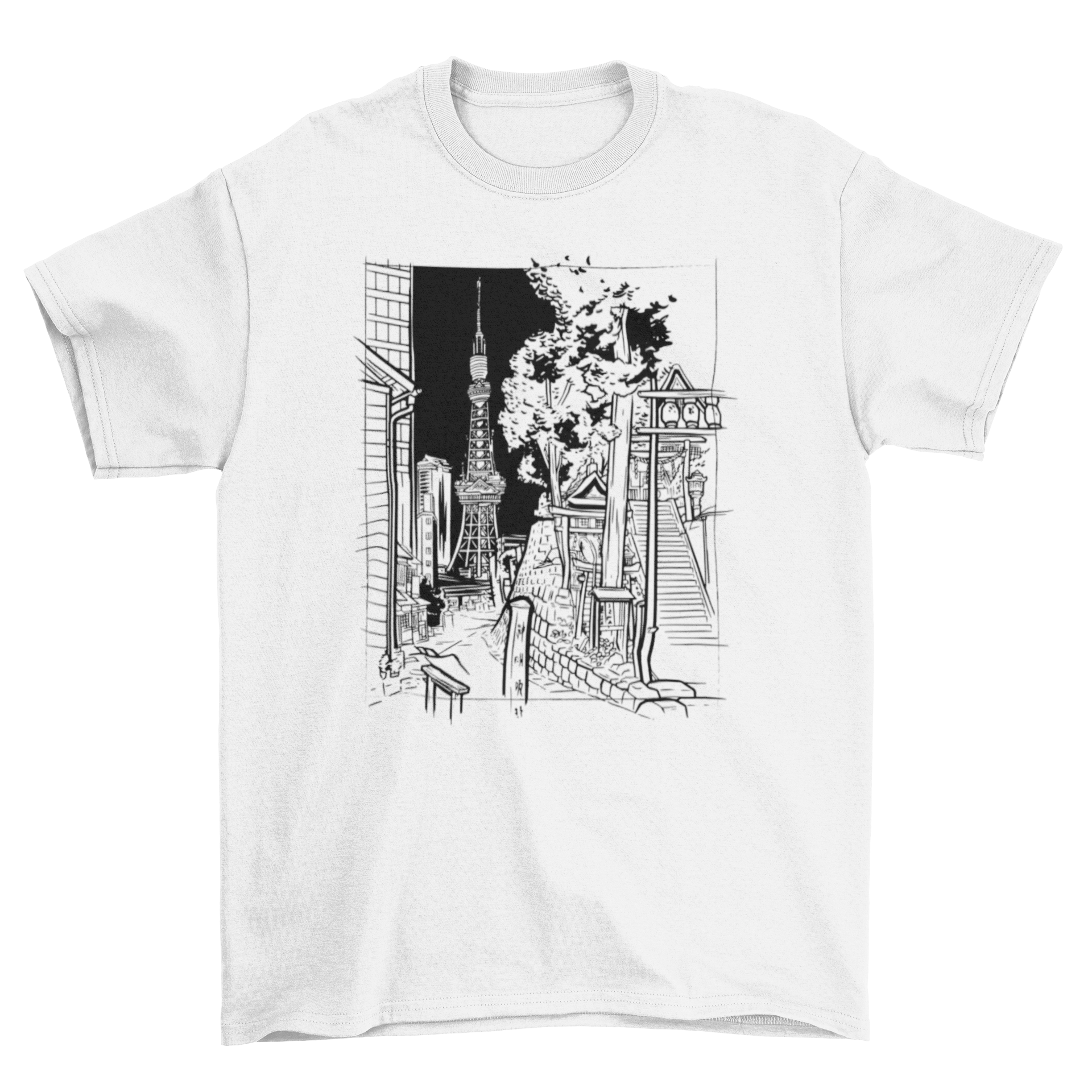 Tokyo sketch t-shirt featuring a detailed illustration of Tokyo's skyline in a stylish design.