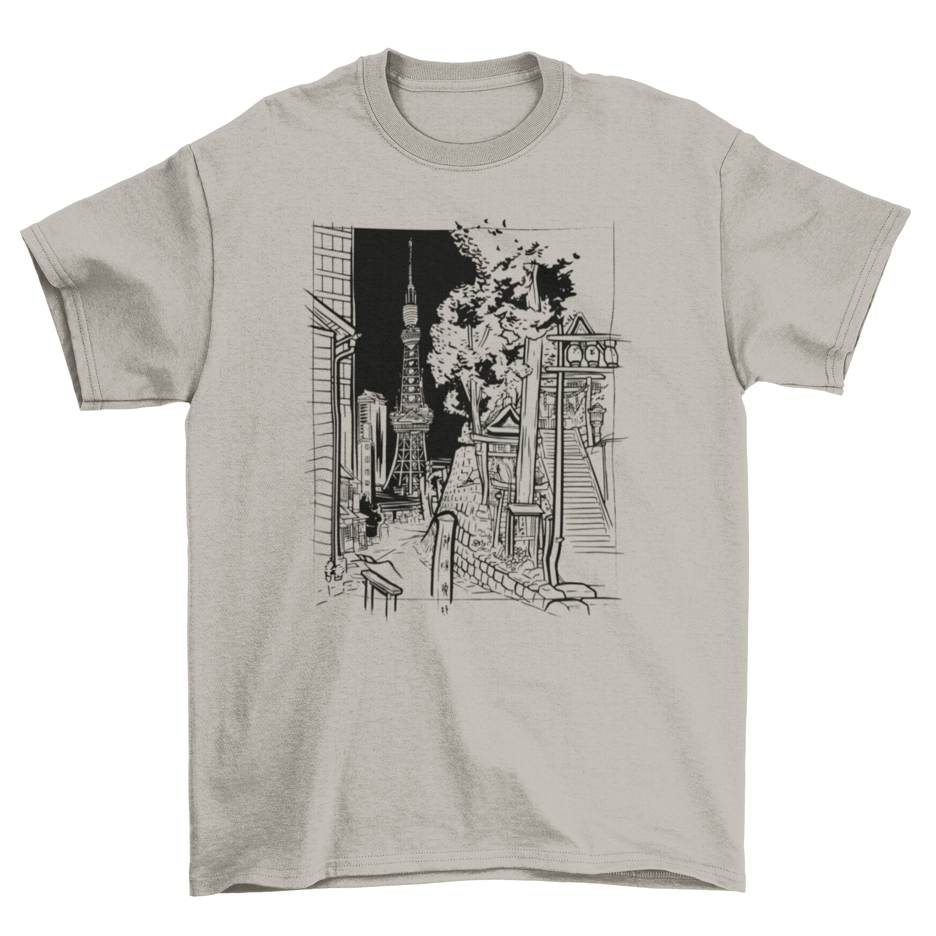 Tokyo sketch t-shirt featuring a detailed illustration of Tokyo's skyline in a stylish design.