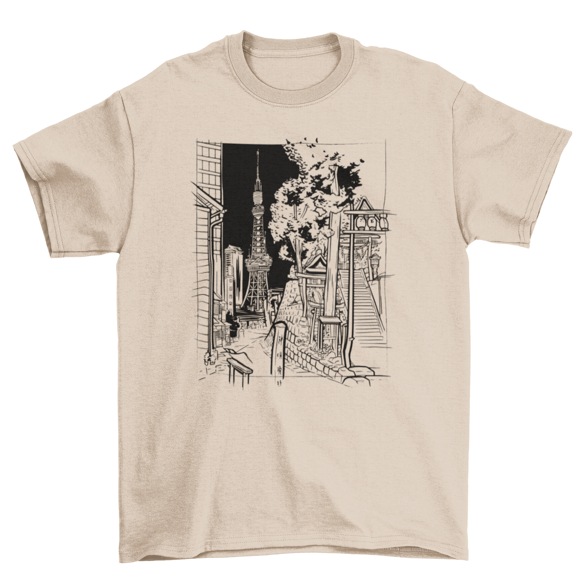 Tokyo sketch t-shirt featuring a detailed illustration of Tokyo's skyline in a stylish design.