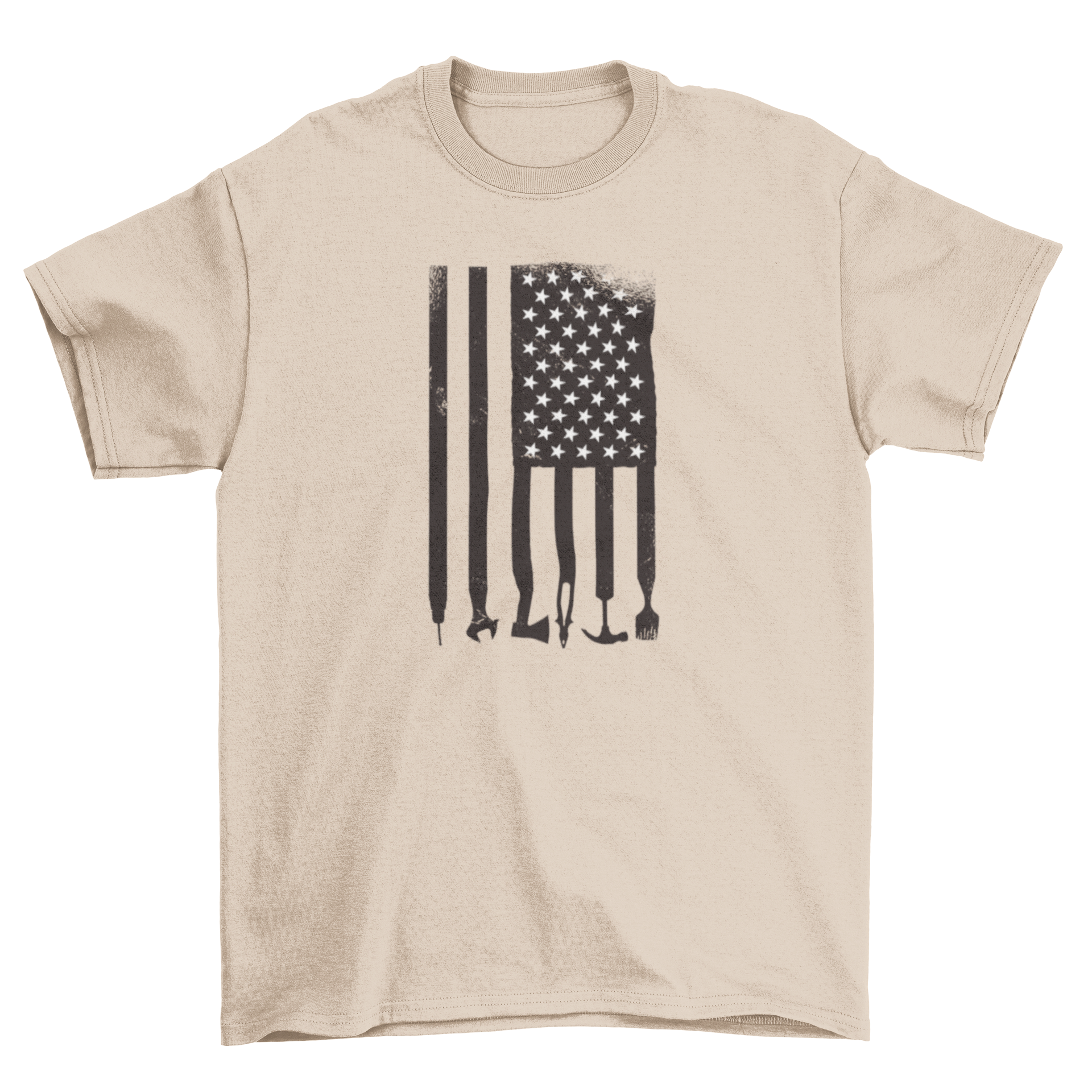 Tools USA Flag T-shirt featuring the American flag design with tool silhouettes, perfect for patriotic events.