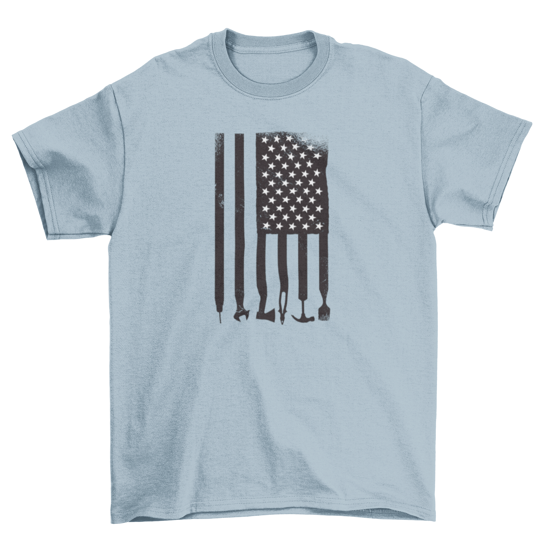 Tools USA Flag T-shirt featuring the American flag design with tool silhouettes, perfect for patriotic events.