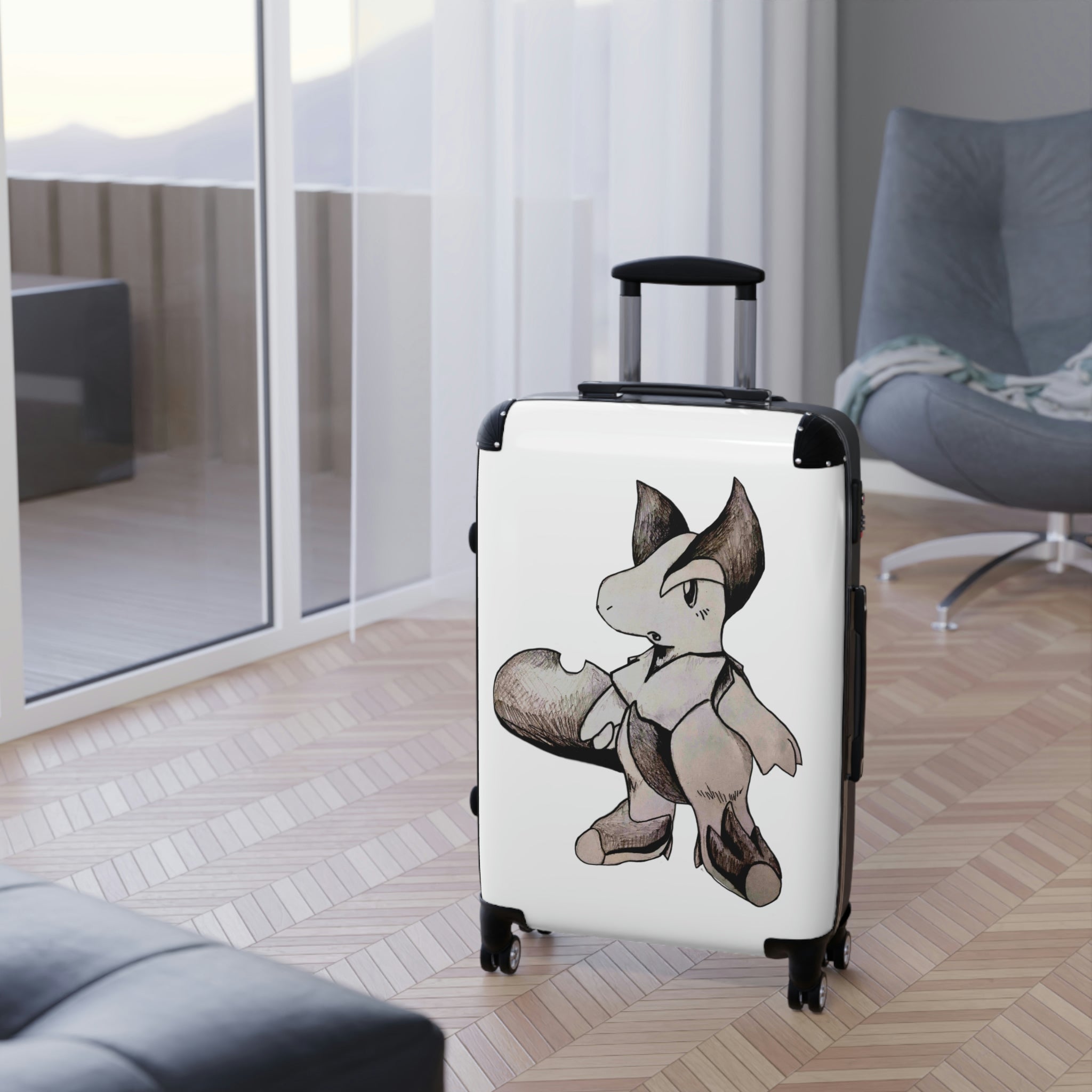 Tomas Cabin Suitcase featuring a personalized design, lightweight polycarbonate front, and adjustable handle, ideal for stylish travel.