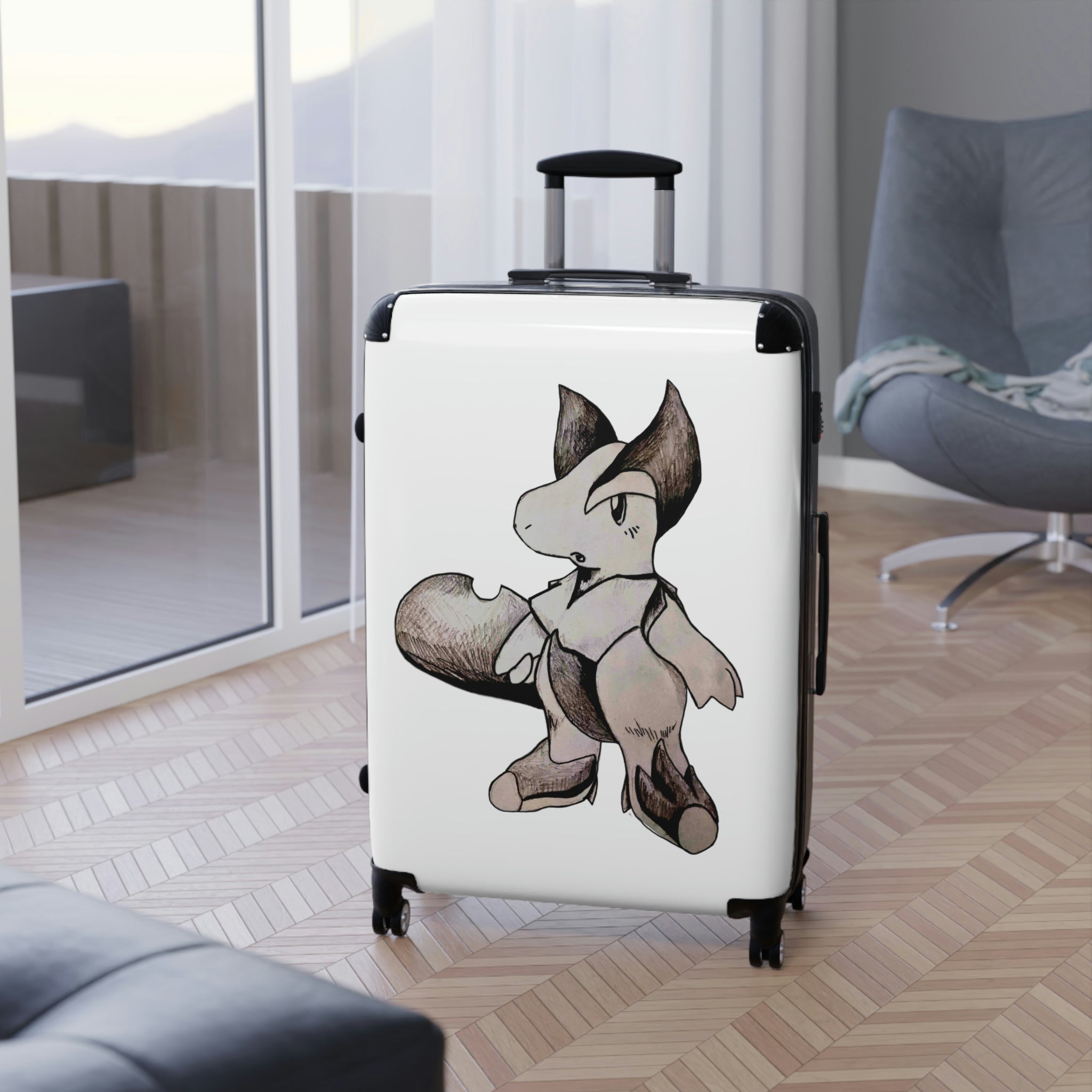 Tomas Cabin Suitcase featuring a personalized design, lightweight polycarbonate front, and adjustable handle, ideal for stylish travel.