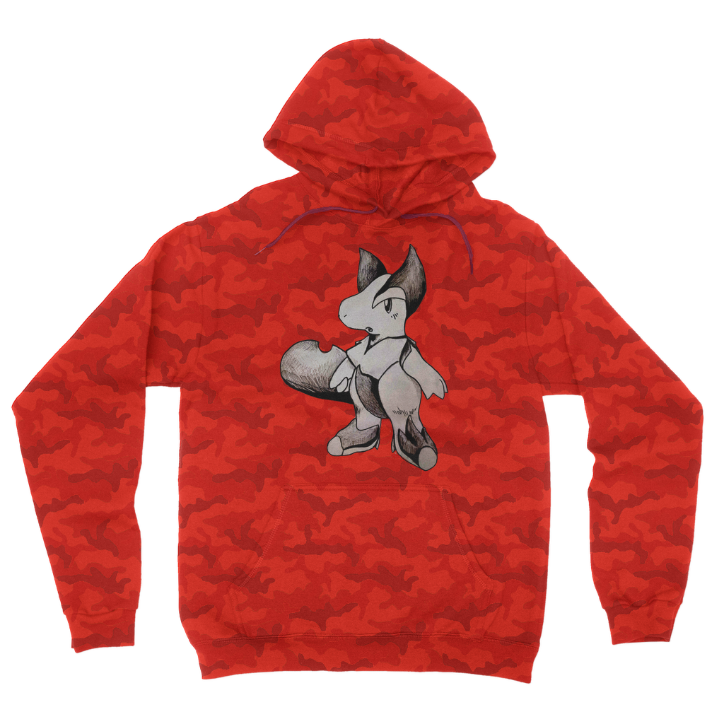 Tomas Camouflage Adult Hoodie featuring an all-over camo design, double fabric hood, and kangaroo pouch pocket.