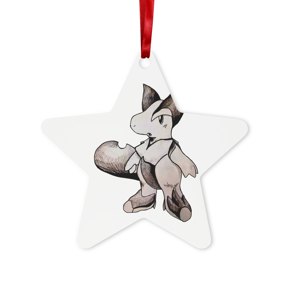 Tomas Metal Hanging Ornament in hexagon and star shapes, featuring a gloss white finish and red ribbon, elegantly displayed in a gift box.