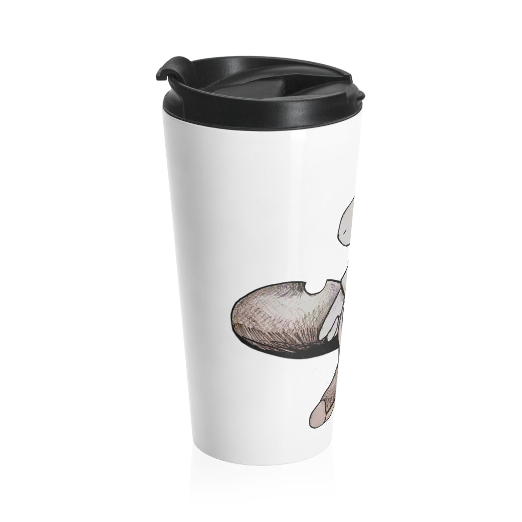 Tomas Stainless Steel Travel Mug with black lid, showcasing its sleek design and vibrant sublimation print.