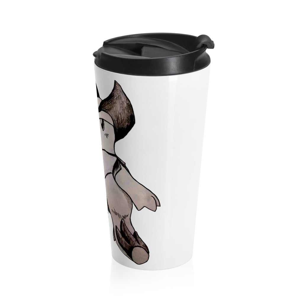 Tomas Stainless Steel Travel Mug with black lid, showcasing its sleek design and vibrant sublimation print.