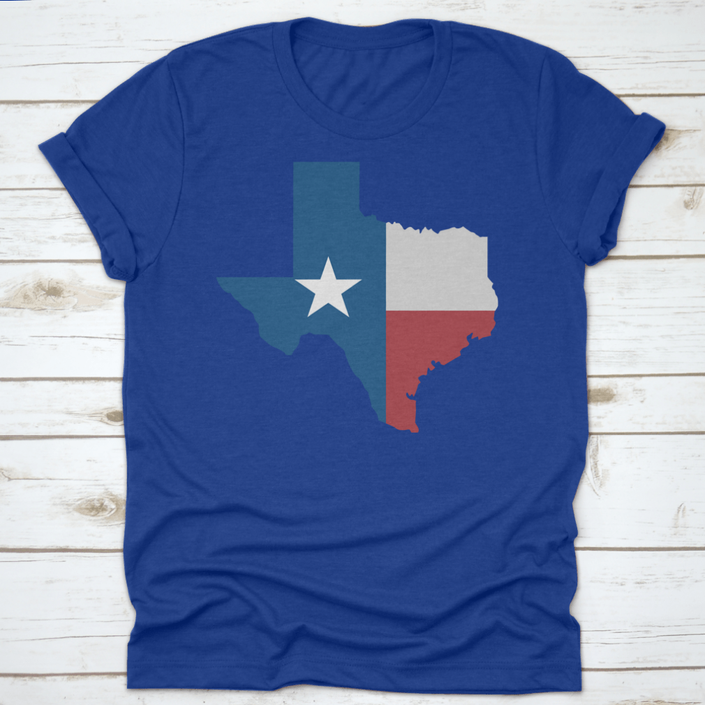 A stylish Torn Texas Map Icon vector illustration on a comfortable cotton shirt, showcasing Texas pride.