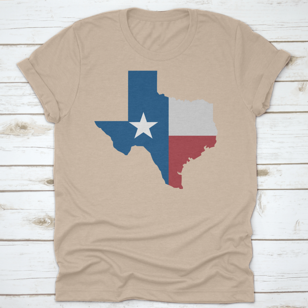 A stylish Torn Texas Map Icon vector illustration on a comfortable cotton shirt, showcasing Texas pride.