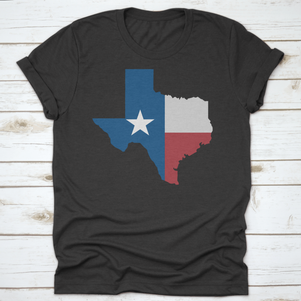 A stylish Torn Texas Map Icon vector illustration on a comfortable cotton shirt, showcasing Texas pride.