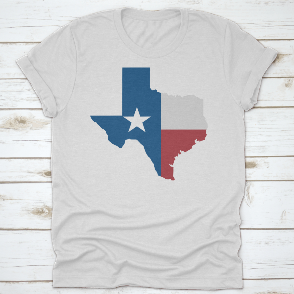 A stylish Torn Texas Map Icon vector illustration on a comfortable cotton shirt, showcasing Texas pride.