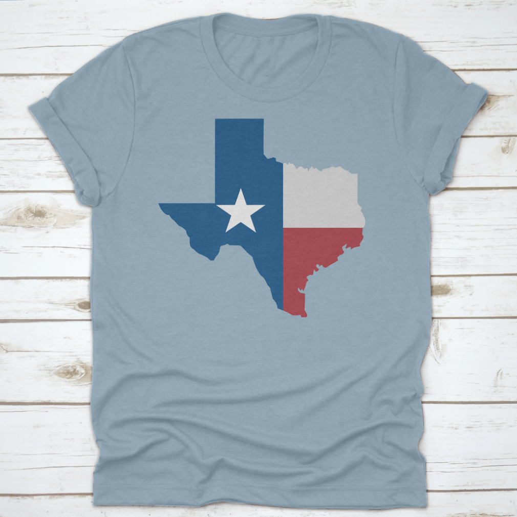 A stylish Torn Texas Map Icon vector illustration on a comfortable cotton shirt, showcasing Texas pride.