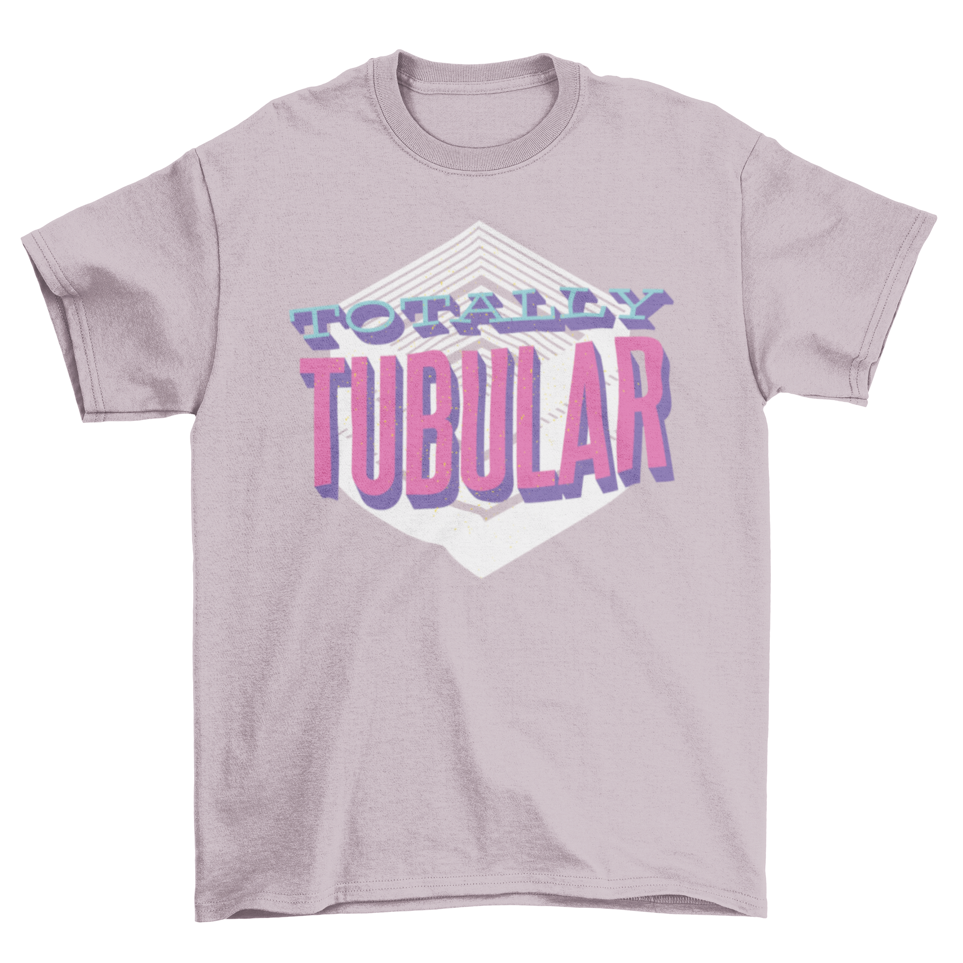 A vibrant retro t-shirt featuring the phrase 'Totally Tubular' in pink and blue lettering, showcasing a fun and nostalgic design.