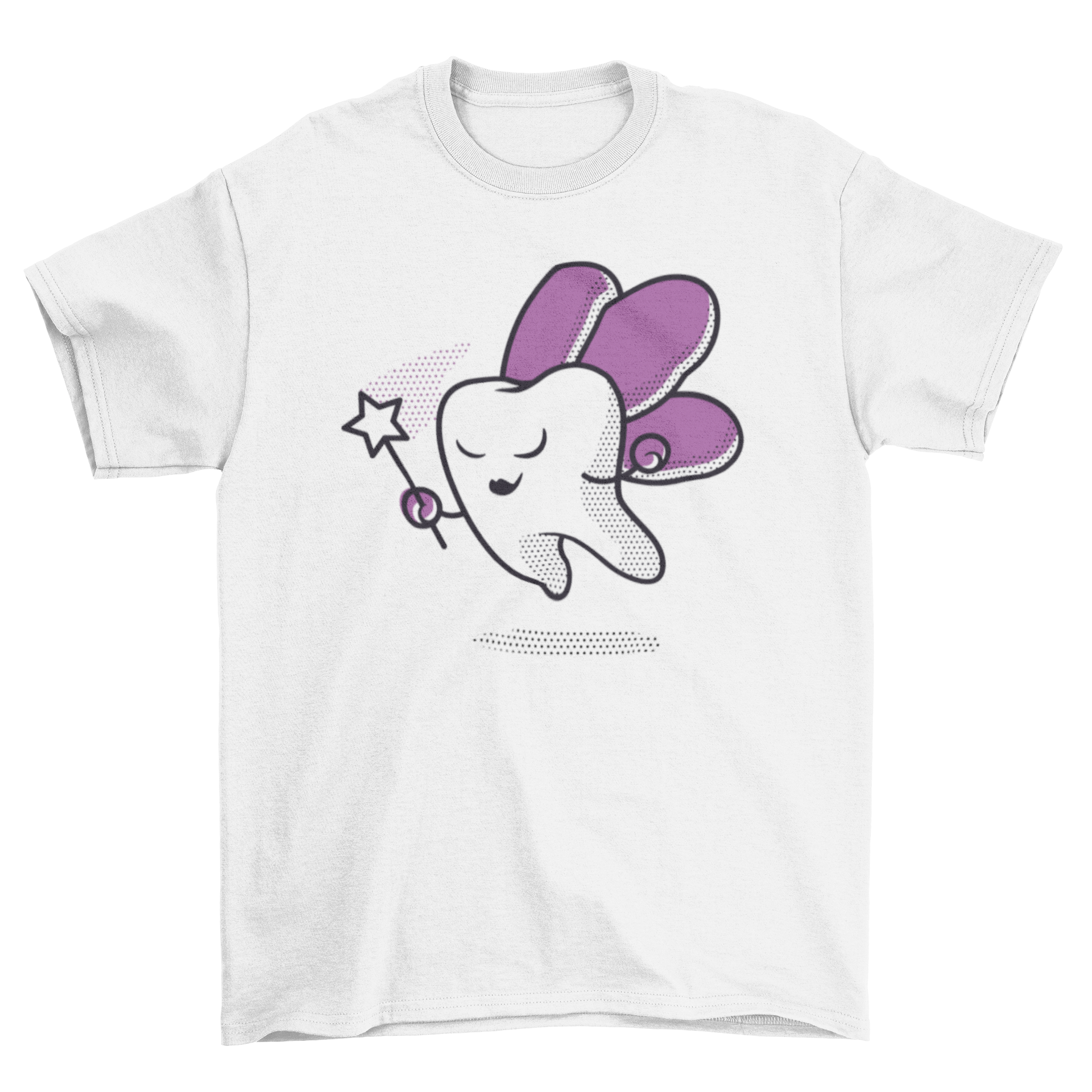 A cute children's t-shirt featuring a cartoon tooth fairy design, perfect for kids who love the tooth fairy tradition.